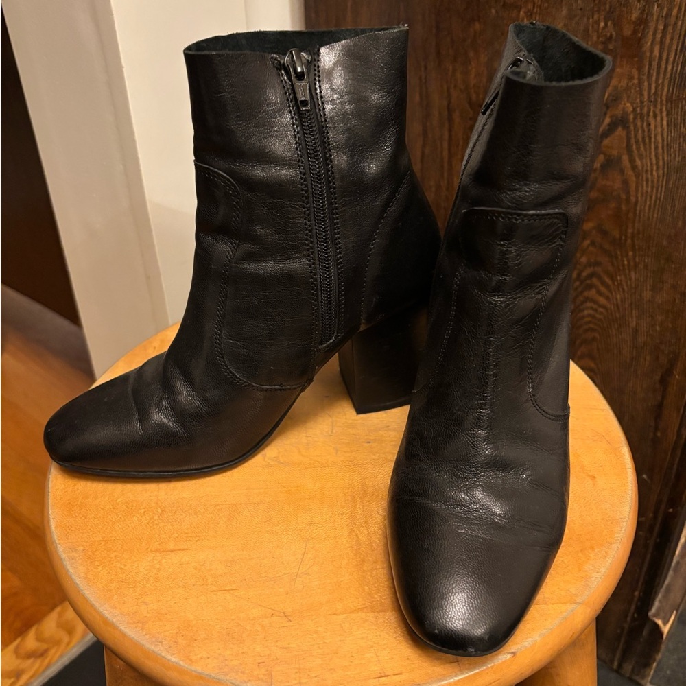 Saks OFF 5th Black Block Heel Pleather Ankle Boots, Women’s size 6